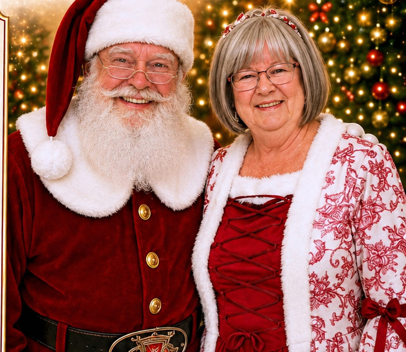 Santa Skip and Mrs. Claus smiling together