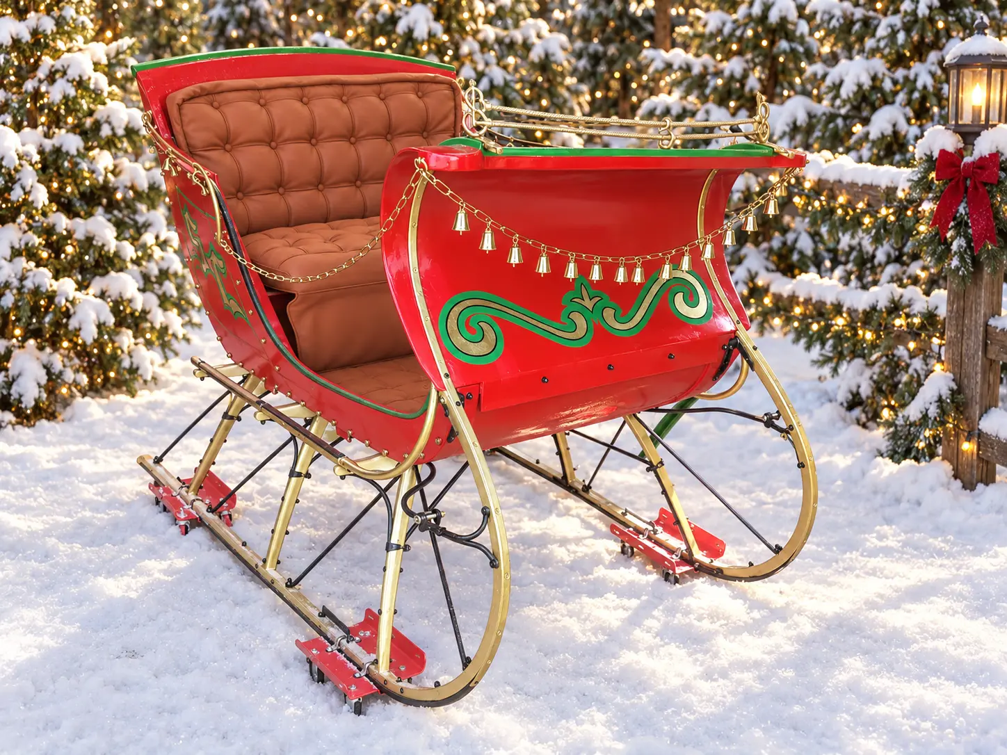 Rear and side view of Santa Skip’s decorated sleigh