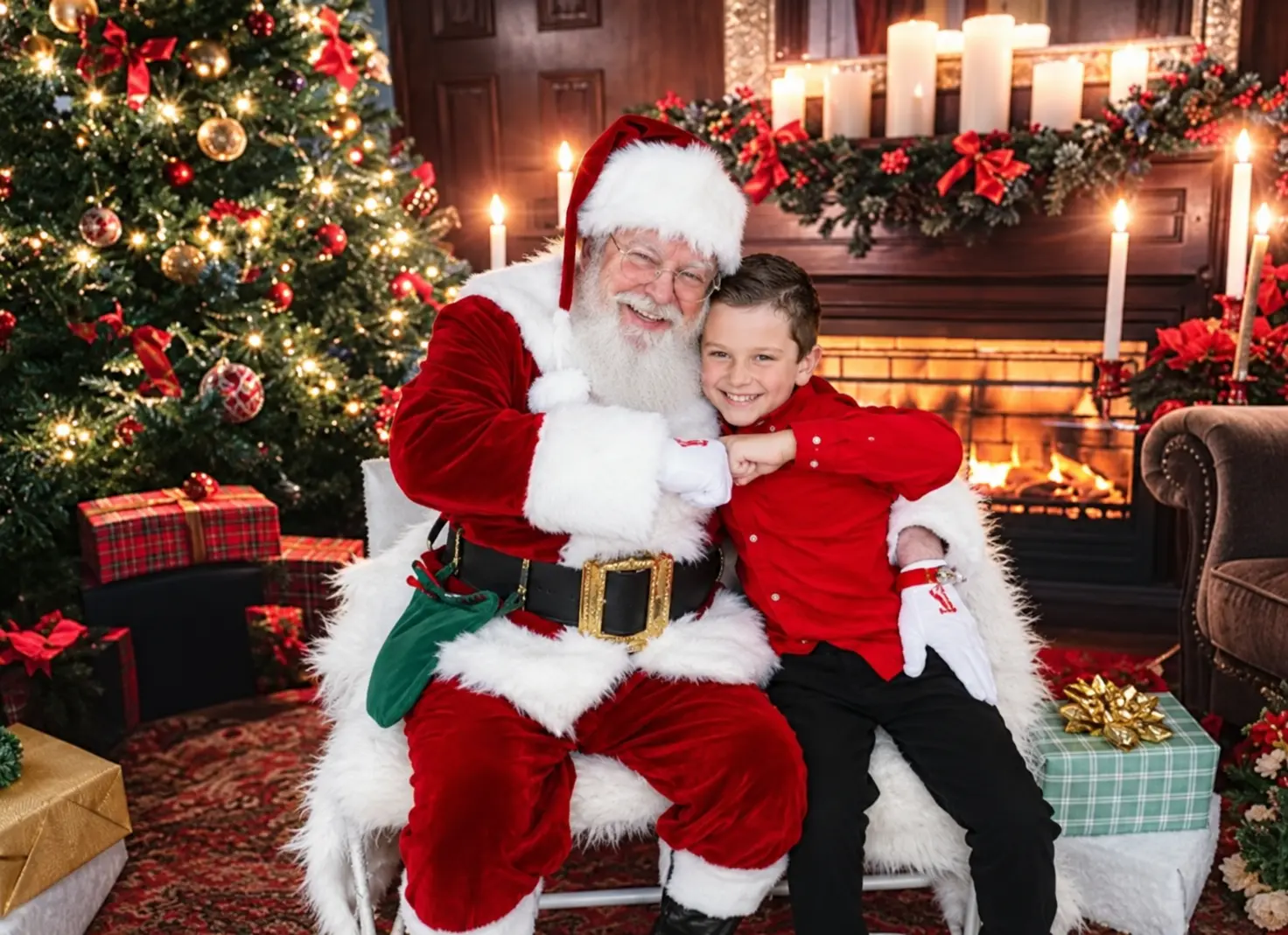 Santa Skip sharing a warm Christmas hug with a child